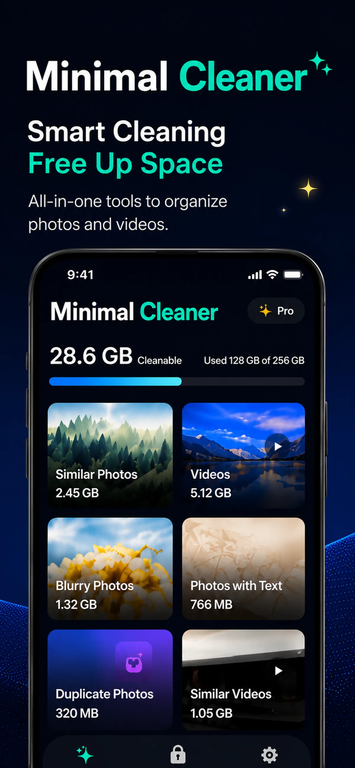Minimal Cleaner — home screen showing cleanable storage